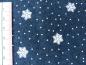 Preview: Patchworkstoff Schneesterne, blauer Untergrund mit Maß